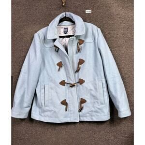 VTG GAP Robin Egg Wool Front Zip Toggle Pea Coat Jacket Size XL Blue